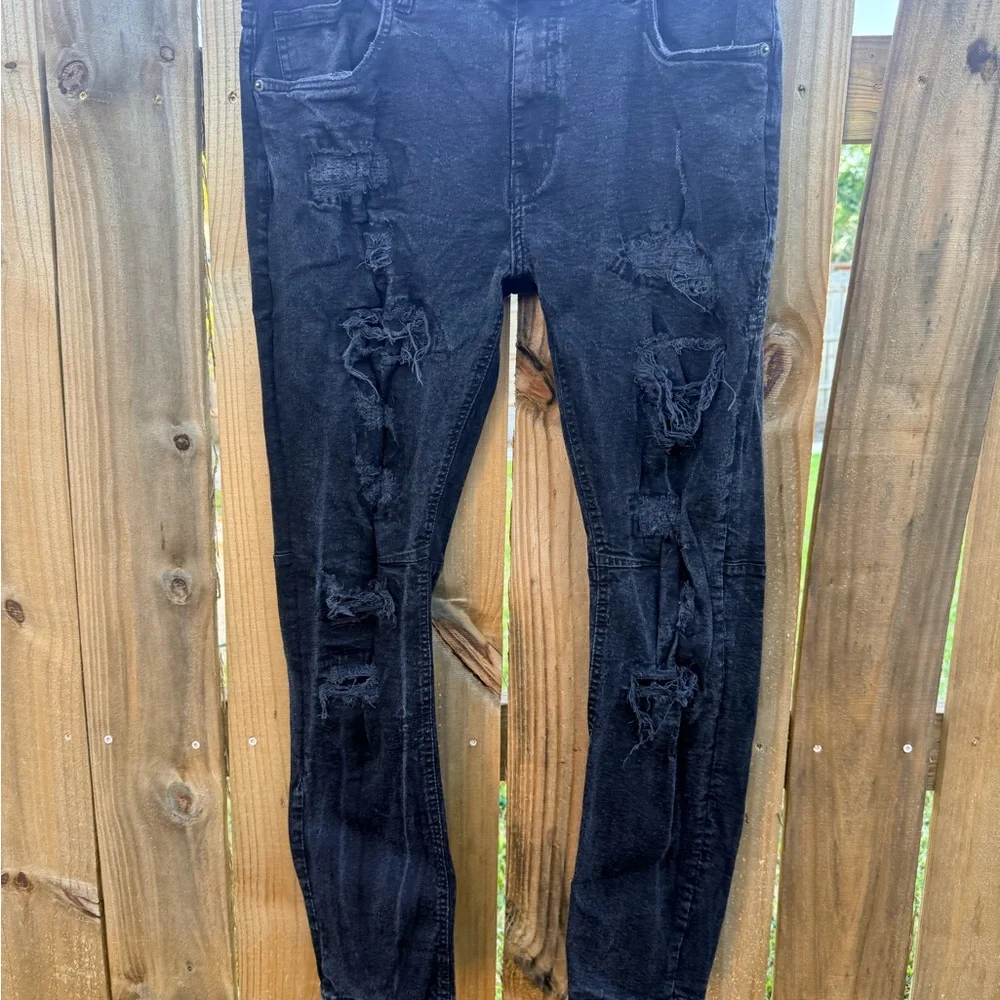 Evolution In Design Black Distressed Jeans Men’s Size 36/32 Slim Fit - Picture 12 of 12